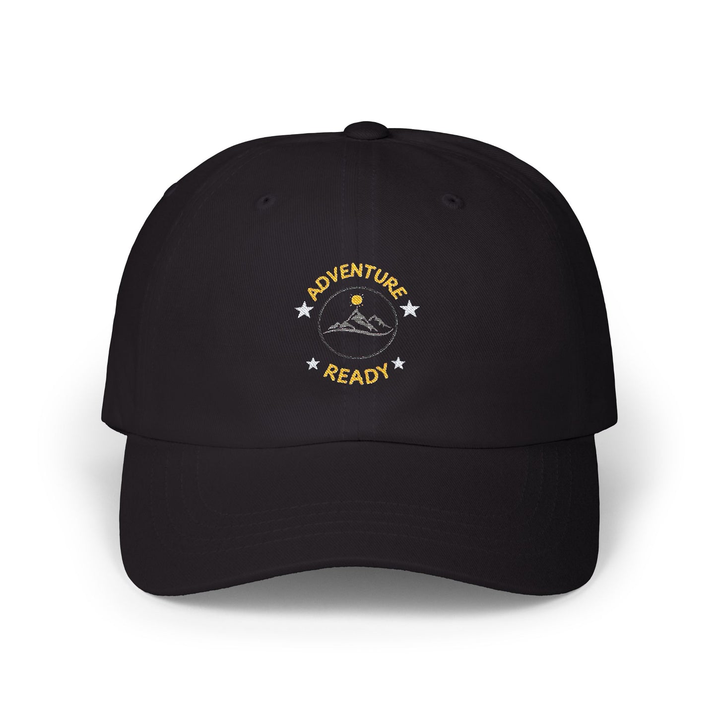 Baseball cap black with the text Adventure Ready