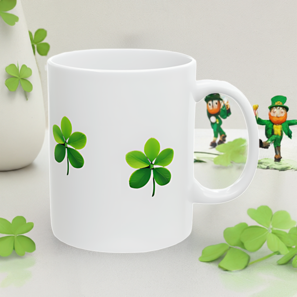 A Green Lucky Clover Ceramic Mug, 11oz